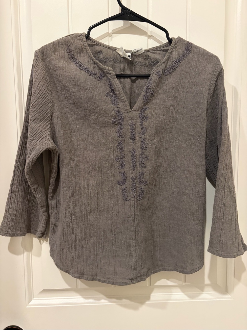 Xhilaration Gray Embroidered V-Neck Tunic